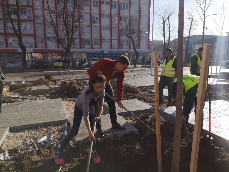 Mladi članovi šabačke biblioteke posadili drveće na Vinaverovom trgu